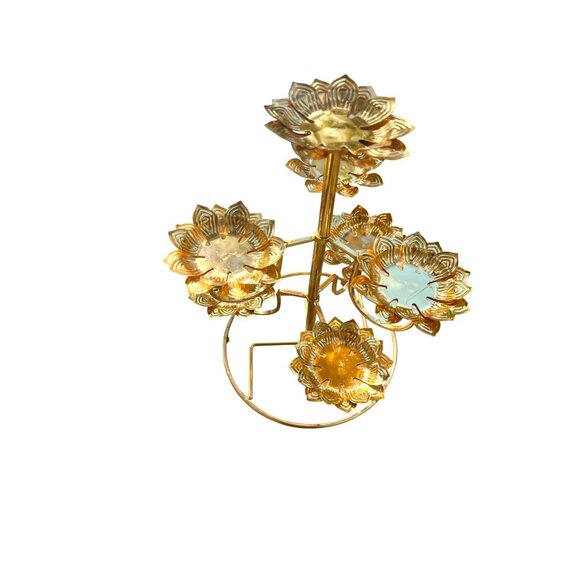 Lotus Flower Candle Holder Tealight Tray Golden Metal Stand For Meditation & Dec - Picture 2 of 10
